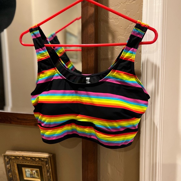 Torrid BLACK RAINBOW STRIPE WIRELESS SWIM TOP - Picture 6 of 6